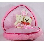 Cute Pink Convertible Chain Plush Heart with Love Couple Teddy Bears